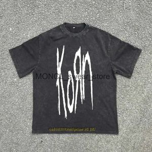 T-shirts voor heren van hoge kwaliteit katoen t-shirt heren zware Korn rockband gewassen oude draad high street ontwerp korte mouwen H240408