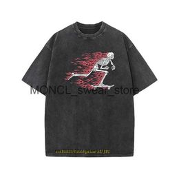 T-shirts voor heren van hoge kwaliteit katoen XAXP Summer Series Board Spirit Fun Short Sleeveved T-shirt Gedrukt gewassen oude topmannen H240408