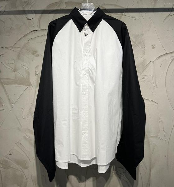 Camisetas para hombre, diseño de retazos suelto, camisa de marca de alta calidad, cuello de solapa famoso de algodón de gran tamaño, lujo Original