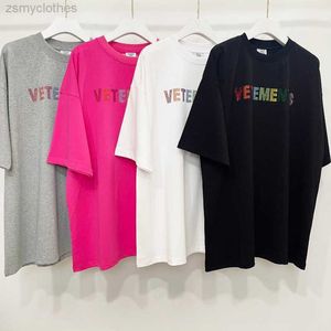 T-shirts hommes de haute qualité multicolore diamant Vetements mode T-shirt hommes tee col arrière texte brodé femmes chemises VTM