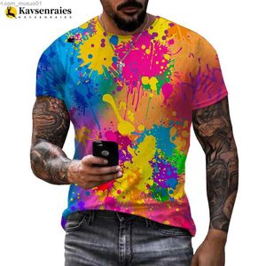 T-shirts Hommes Haute Qualité Rainbow Paint Splatter 3D Imprimer T-shirt Hommes Femmes Mode Casual T-shirt Street Harajuku Camiseta Hombre Cool TopsL2402