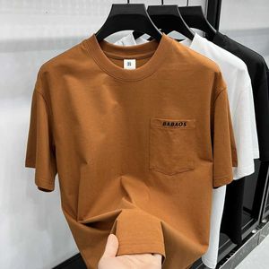 T-shirts voor heren van hoge kwaliteit Solid Simple Mens T-shirt 2024 Zomer O-Neck Pocket Gedrukte Koreaanse Street Fashion Trend met korte mouwen Casual Q240515