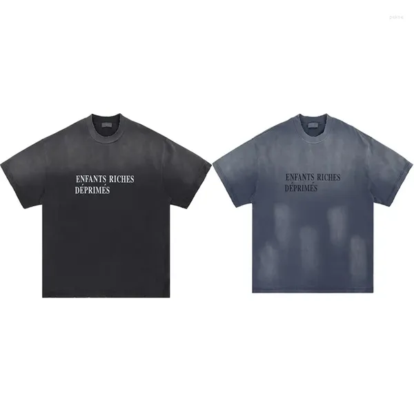T-shirts pour hommes de haute qualité Vintage Lettres lavées Logo Impression Erd Chemise Tissu lourd Coton Tee Top Streetwear T-shirt surdimensionné