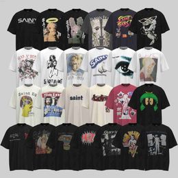 Camisetas de hombre High Saint Michael Wash Old manga corta moda Vintage estampado pareja camiseta Men03B5