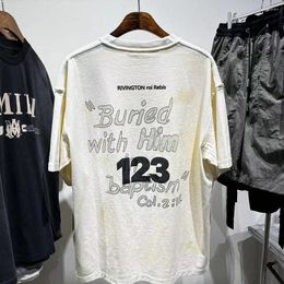 T-shirts pour hommes High Street 123 1: 1 Lettre Logo Imprimer T-shirt surdimensionné Casual Vintage T-shirts lavés Y2k Streetwear Crop Top Hommes Vêtements