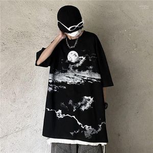 T-shirts pour hommes High Street T-shirt à manches courtes Tendance Dark Cloud Moon Impression Vintage Hommes Wpmen Étudiant Grande Taille Lâche Hip Hop Bottom Te