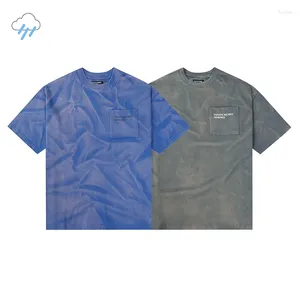 T-shirts masculins High Street Tie Dye Gris Blue Erd T-shirt Men Femmes Vintage Lavage surdimension