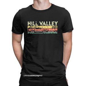 Heren t-shirts Hill Valley 1985 T-shirt mannen terug naar de toekomstige tops t shirts doc bruin marty delorean tijdreisfilm bttf ts plus size t240515