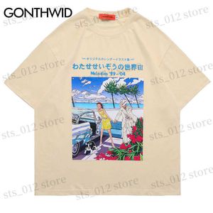 Camisetas de hombre Hip Hop Anime Camiseta Streetwear Hombre Harajuku Dibujos animados japoneses Kanji Impresión de póster Camisetas de algodón 2023 Camisetas de manga corta de verano T230512