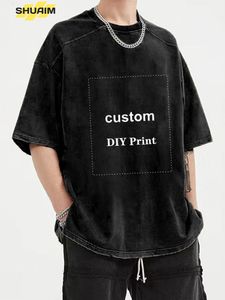 T-shirts masculins Hip Hop DIY T-shirts masculins Streetwear Dinosaur personnalisé Tshirt Coton surdimension