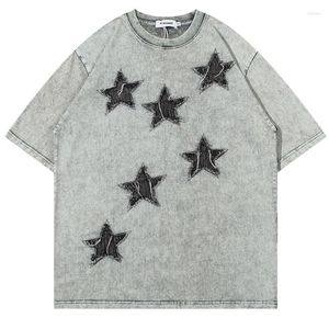 T-shirts pour hommes Hip Hop Broderie Star Patch Tshirt 2023 Harajuku Unisexe Punk Gothique Tee Loose Washed Top Vintage T-Shirt Streetwear