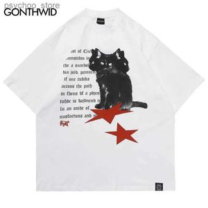 T-shirts hommes Hip Hop Hommes T-shirt Streetwear Y2K Black Cats Star Graphique Imprimer Tshirt 2023 Harajuku Mode Punk Gothique Coton Lâche Tee Tops Q240130