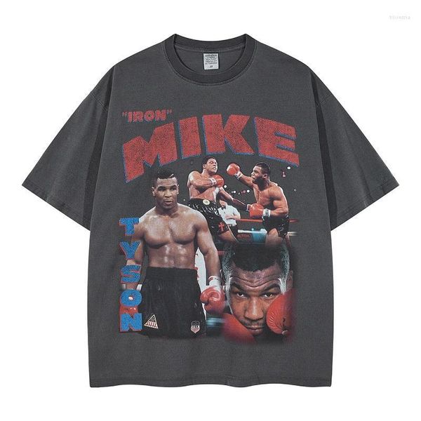 Camisetas de hombre Hip Hop Camiseta de hombre Vintage Washed Boxing King Tyson Estampado de algodón Gráficos de gran tamaño Top TeeMen's Trix22