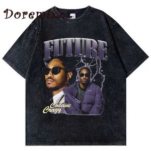 T-shirts pour hommes Hip Hop Hommes T-shirt lavé Future Rapper Graphic Print T-shirt noir Femme Harajuku Vintage 90s Tshirt Summer Short Sleeve Tees J230516