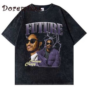 T-shirts pour hommes Hip Hop Hommes T-shirt lavé Future Rapper Graphic Print Bla TShirt Femme Harajuku Vintage 90s Tshirt Summer Short Sleeve Tees J230625