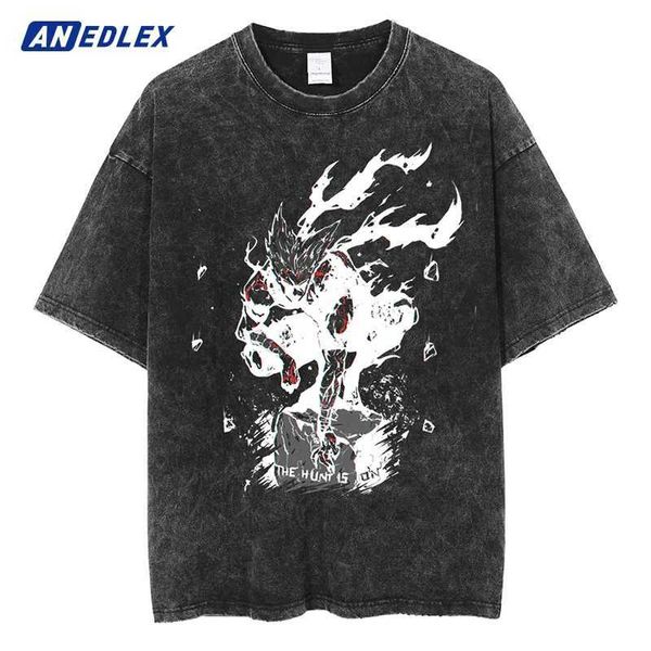 T-shirts pour hommes Hip Hop Mens Street Vêtements Anime Impression graphique Hommes Été surdimensionné Vintage Lavage T-shirt Mode T-shirt à manches courtes T-shirt J240221