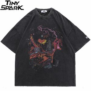 T-shirts pour hommes Hip Hop T-shirt lavé oversize Streetwear Harajuku Ripped Graphic T-shirt imprimé 2023 Hommes Printemps Été T-shirt à manches courtes 230321