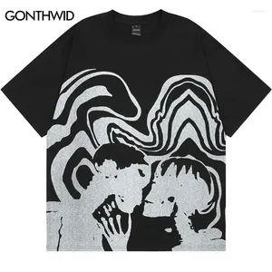 Heren T-shirts Hip Hop Punk Shirt Streetwear Retro Abstracte Grafische Print Katoenen T-shirt Harajuku Gothic Tee Mannen zomer Top