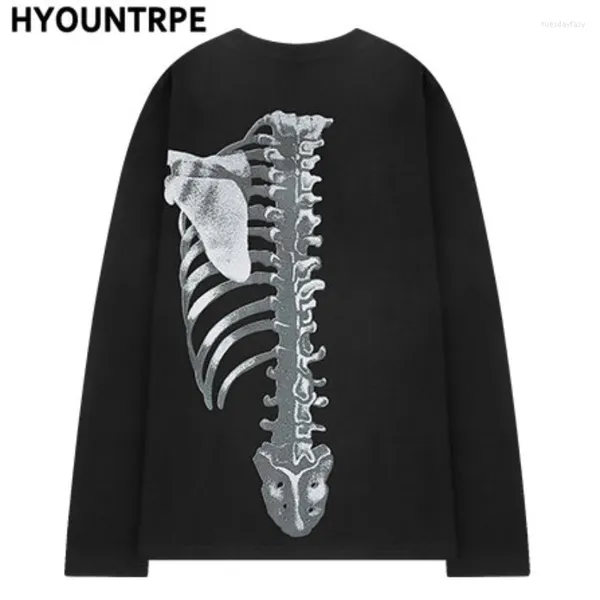 T-shirts pour hommes Hip Hop Streetwear Chemise noire Skull Graphic Harajuku T-shirt 2023 Printemps Mens Coton T-shirt à manches longues Lâche Punk Vêtements