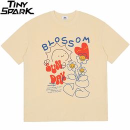 Camisetas de hombre Hip Hop Streetwear Camiseta Harajuku Blossom Print T Shirt 2023 Hombres Verano Camiseta de manga corta Floral Verde Blanco Tops Tees 230321