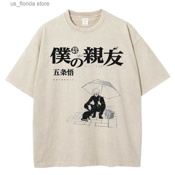 Camisetas para hombres Hip Hop Strtwear Washed Apricot Ts Hombres Moda Camiseta de algodón Harajuku Japonés Anime Impresión gráfica Tops de gran tamaño Y240314