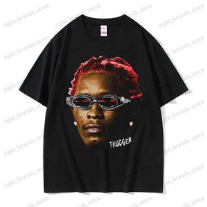 Homens camisetas Hip Hop T-shirt Rapper Young Thug Thugger Vermelho Raro Retro Gráfico Camiseta Homens Mulheres Plus Size Streetwear Verão Algodão Tops T240123