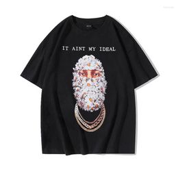 T-shirts voor heren Hiphop Tees Flower Mask Men Letter Print Casual Heren T-shirts met korte mouwen Ronde hals Oversized katoen Streetwear Losse top