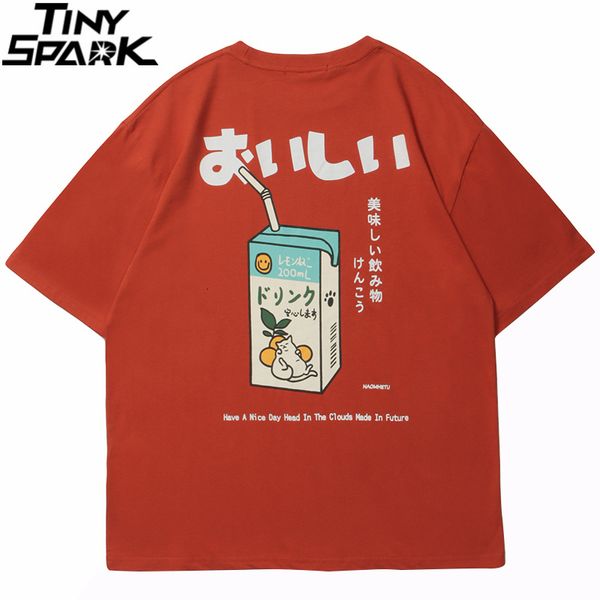 T-shirts hommes Hip Hop Tshirt Hommes Japonais Kanji Lettre Boisson Imprimer Broderie T-shirt Streetwear Harajuku Été T-shirt à manches courtes 230131