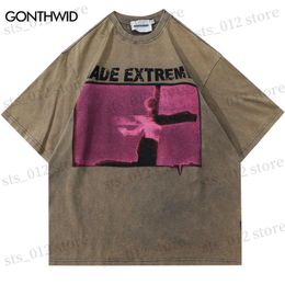 T-shirts pour hommes Hip Hop Vintage Tshirt Hommes Surdimensionné Streetwear Star Rétro Imprimé Graphique Punk Goth T Shirt Harajuku 2023 Casual Coton Lâche Top T230512