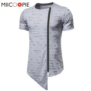 T-shirts pour hommes Hip Hop Zipper Trou À Manches Courtes T-shirt Pour Hommes Été O-cou Longue Section Tshirt Pour Homme Marque De Mode Chemise D'entraînement Hommes Vêtements 220906