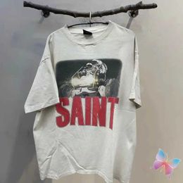 T-shirts masculins Hiphop Streetwear Saint Michael épaule Drop Tshirts Coton blanc Round Cou Short Sled Men Femmes Vintage Saint T-shirt J240325