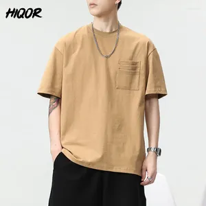 T-shirts pour hommes Hiqor Summer Mens T-shirt à l'épaule Homme Coton surdimensionné Tops Chemise Solide Rayé Broderie Poche Lâche Top