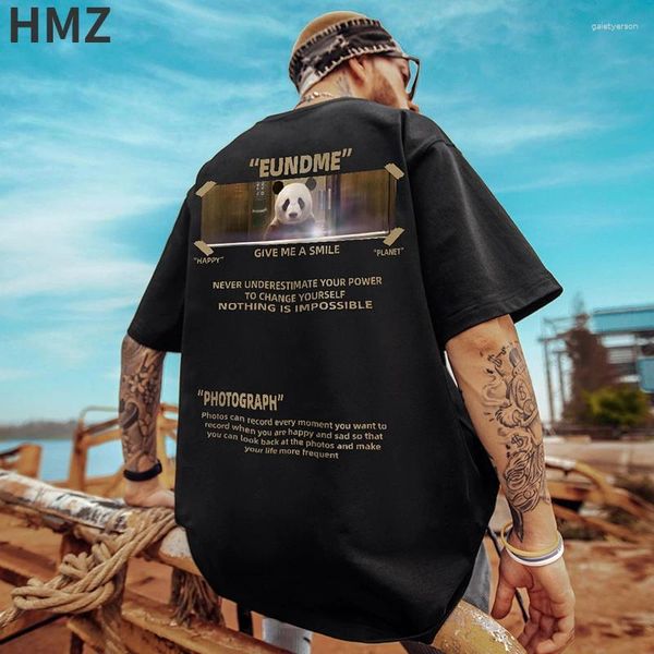 T-shirts hommes HMZ 2023 Été surdimensionné Tee Coton Mâle Hip Hop T-shirt Panda Graffiti Harajuku Lâche Hommes Cool Chemise Couple Vêtements 5XL