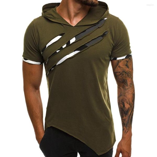 T-shirts pour hommes T-shirts de style trou d'été décontracté patchwork mince à manches courtes à capuche sport petit haut fitness vêtements de sport Camiseta Hombre