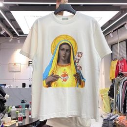 Heren T-shirts Heilige Moeder print losse casual ronde hals korte mouwen T-shirt man 230701