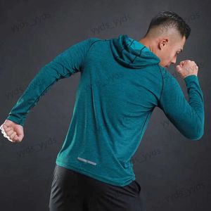 Camisetas para hombres Camisa para correr con capucha Gimnasio Hombres Camiseta deportiva Manga larga Ropa deportiva Camisas de entrenamiento Hombres Camisa deportiva Top Jersey Ropa de fitness T240124