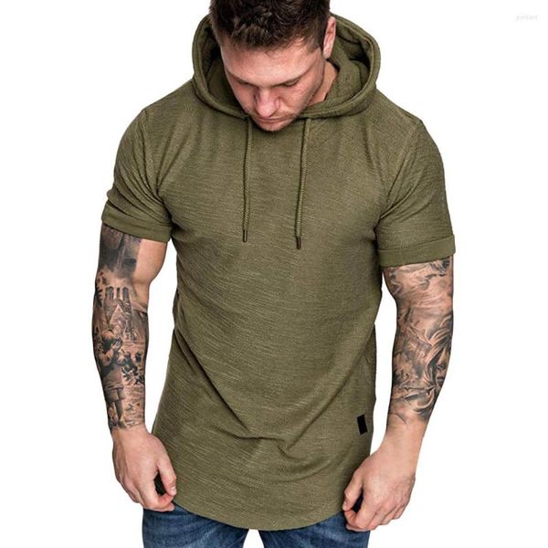 Hommes t-shirts à capuche haut chemisier coupe ajustée décontracté grande taille à manches courtes t-shirts 2023