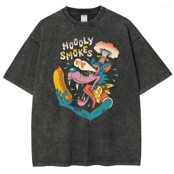 T-shirts pour hommes Hoooly Smoker T-shirt chien imprimé à manches courtes en coton lavé chemise en denim hommes femmes unisexe moitié Y2K T-shirt T-shirt
