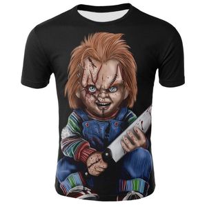 Camisetas para hombres Película de terror Chucky T -Camisa Impresión 3D Hombres y mujeres geniales Camiseta para todos los partidos Camiseta informal de payaso de calle para hombres
