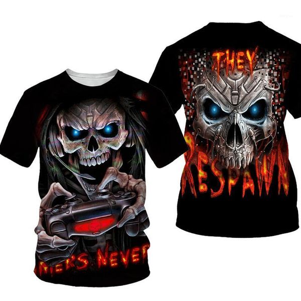 Camisetas para hombre, camiseta con estampado 3D de calavera de terror, ropa de calle para hombre, camisetas de manga corta con cuello redondo de verano 2022, camisetas de estilo informal para hombre