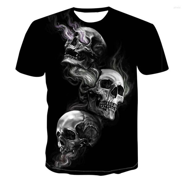 Hommes T-shirts Horreur Crâne Graphique Chemise Tendance Hommes D'été Punk T-shirt À Manches Courtes 3d Imprimé T-shirts Tops Respirant Maille Tissu T-shirt Mâle