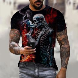 Camisetas con estampado de calavera de terror para hombre, camisetas Vintage 3D de manga corta a la moda, camisetas informales Extra grandes, ropa de calle de verano