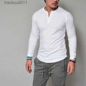 T-shirts pour hommes Mode chaude de haute qualité Automne et hiver Col rond Bouton solide T-shirt long traîneau pour T-shirt pour hommes Top L231208