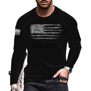 T-shirts pour hommes Hot T-shirt à manches longues en coton pour hommes Casual Oversized ONe Flag Print TShirt Automne et Hiver Mode Hip Hop Harajuku Top J230721