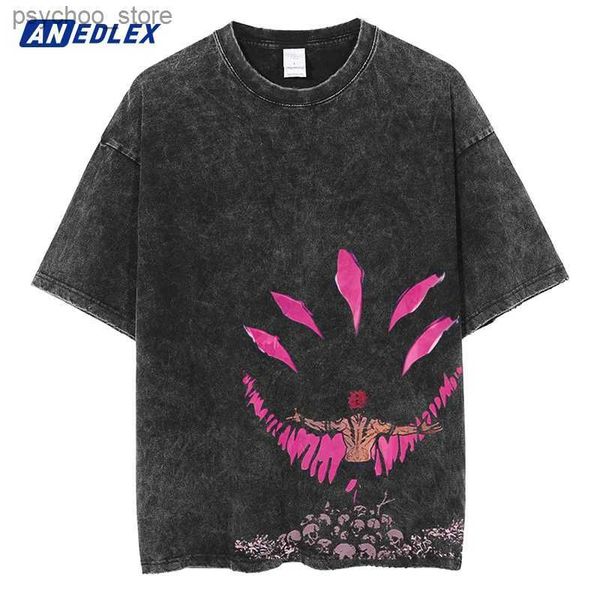 T-shirts hommes Vente chaude Japonais Anime Imprimer T-shirt Hommes Vintage Lavé Tshirt Été À Manches Courtes Coton Tops Tees Harajuku Hip Hop Streetwear Q240130