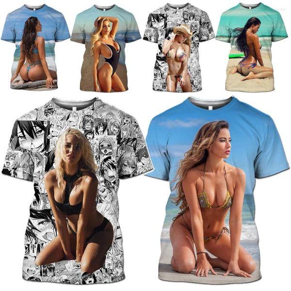 T-shirts pour hommes HOXIXIB Sandy Beach Bikini Model 3D Print Sexy Girl Shirt Femme Vêtements Beauté Fesses Cartoon Hentai Men Tshirt Summer