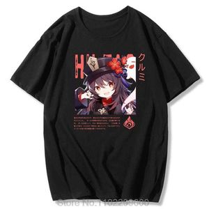 T-shirts hommes Hu Tao T-shirt Femmes Genshin Impact Hot Game Fashion Tops Y2K Ahetic Harajuku Kawaii Tees Summer Cotton Print Casual T-shirt G230427