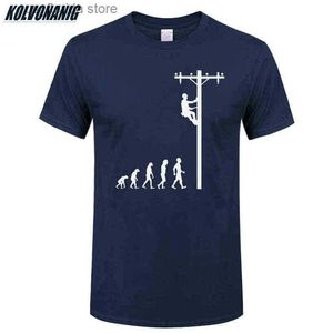 Heren T-shirts Menselijke evolutie van lijnwachter T-shirt Verjaardagscadeau voor elektricien Papa Vader Man O-hals Korte Slve Katoen Heren T-shirts G1222 Y240402
