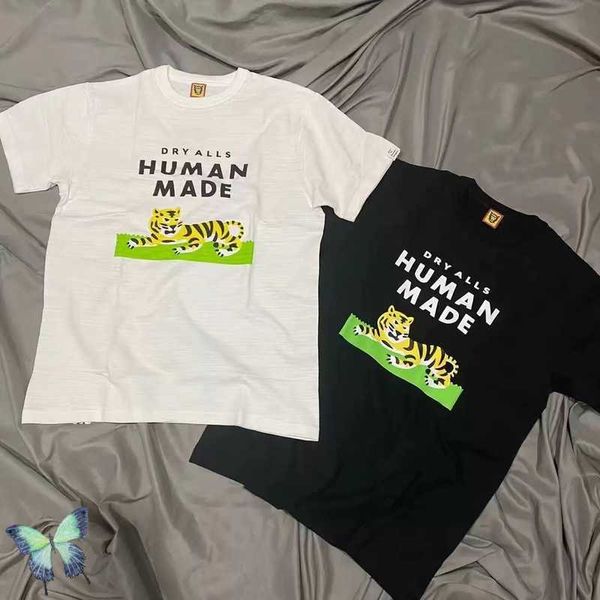 Camisetas para hombre Camiseta de manga corta con estampado de tigre de hierba hecha por humanos Camiseta holgada cilíndrica de algodón de bambú G230202