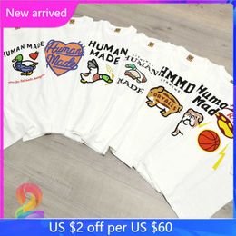 Camisetas para hombres Camiseta hecha por humanos Amor Dibujos animados Flying Du Dog Pig Slub Algodón Camisetas de manga corta para hombres Mujeres G221118